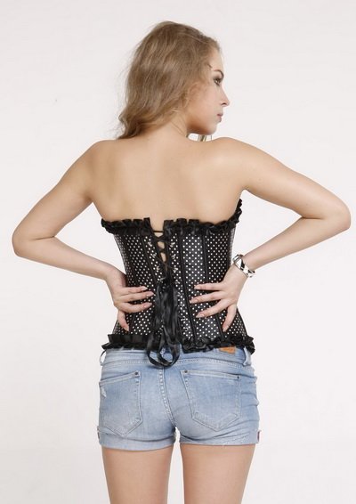 Black with white dots Sexy lingerie Fashion  Overbust Corset Free shipping -  SH7108BLACK