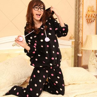 Black  Women Robe With Polka Dot