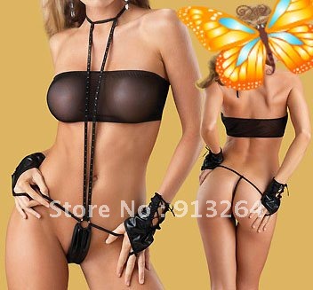 Black Women Sexy Underwear Lingerie Lace Flower Mini Dress G-String Clubwear Free Shipping  Item NO:2113