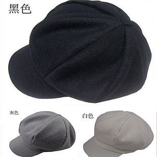 Black woolen cap octagonal hat autumn and winter pumpkin hat lovers cap