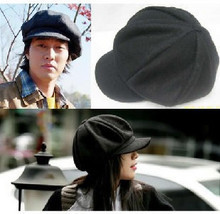 Black woolen octagonal cap male hat