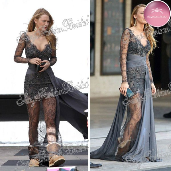 Blake Lively in the Gossip Girl in Zuhair Murad long sleeve lace and chiffon celebrity zuhair murad evening dresses