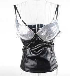 Bling 2012 slim sexy personality of sidepiece bandage leather tube top costume