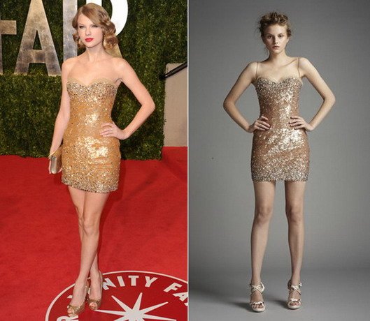 bling bling champagne gold color Taylor Swift red carpet cocktail dress/gown