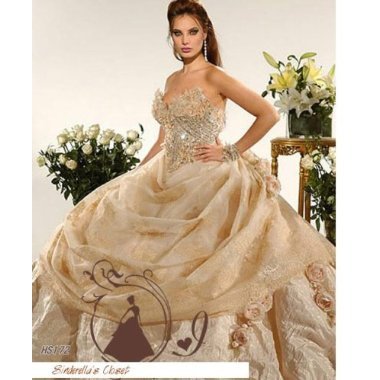 bling bling swarovski crystal gold champagne color wedding cocktail dress/gown