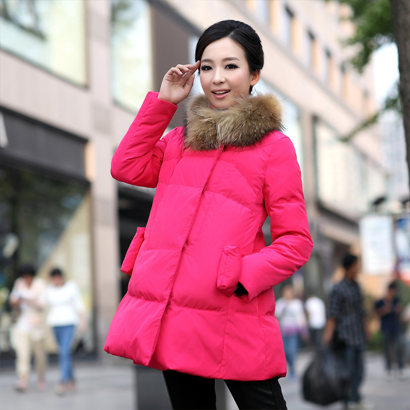 Blmm 2012 maternity down coat luxury raccoon fur large fur collar down overcoat