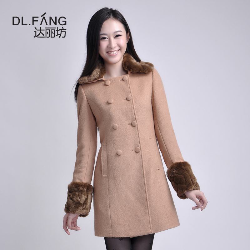 Blond Fashion Women's slim trench fur collar double breasted vintage wool coat outerwear j555