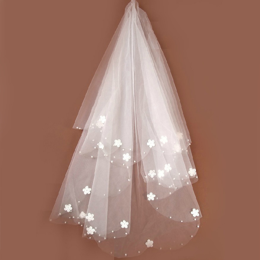 Blossoming of maximo oliveros midie simulated-pearl bride wedding veil honey long design veil single tier wedding accessories