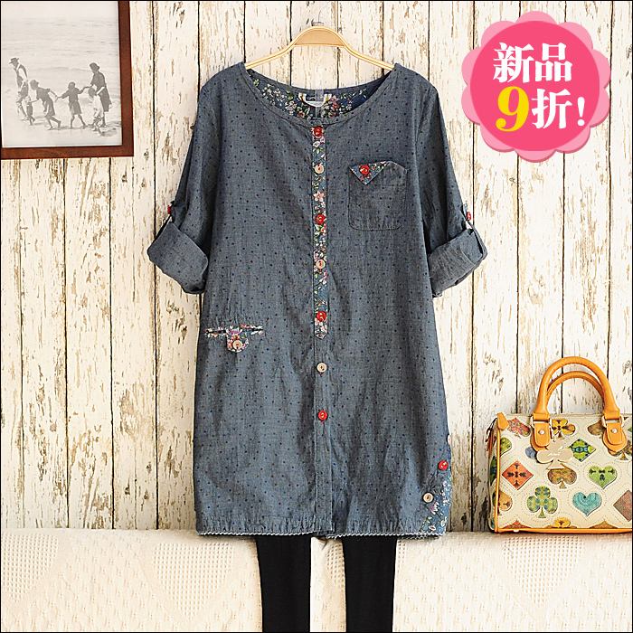 blouse shirt loose medium-long fluid o-neck female Coat Outwear Casua Lotus Leaf Fashion Casual op Wear NY114