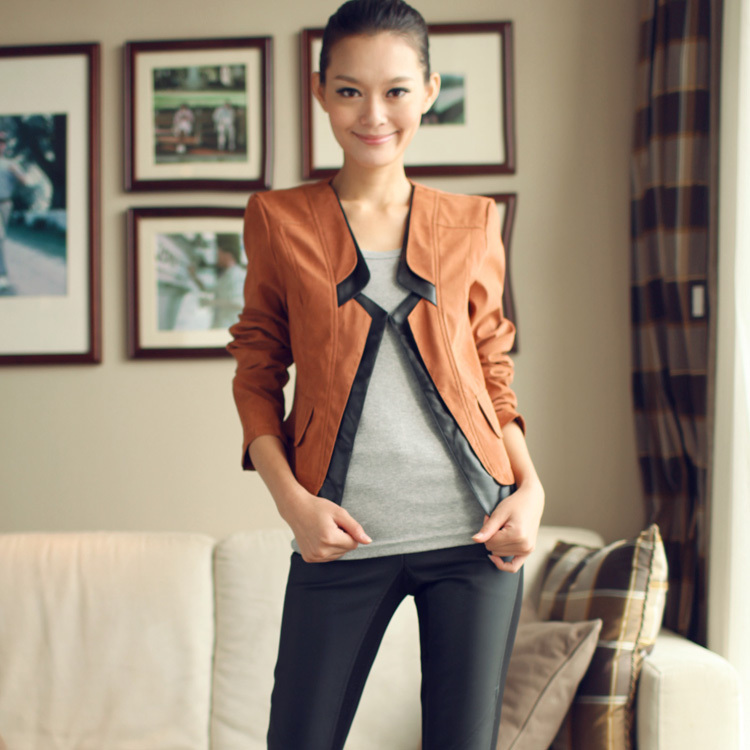 Blq-u400 2012 autumn women's V-neck patchwork loose pocket outerwear 10 - 04