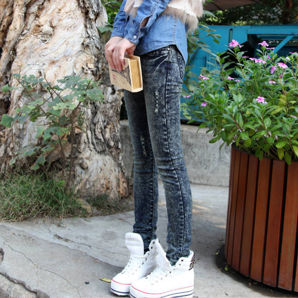 Blue 2012 autumn jeans Women elastic plus size pencil pants