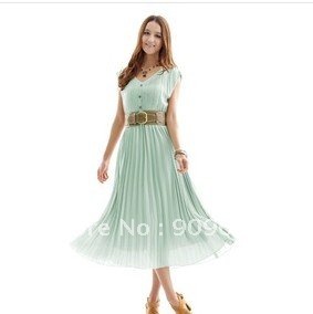 Blue/Brown pleat long maxi dresses cheap TJ7115A clothes women fashion free shipping