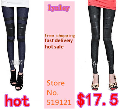 blue denim Leggings imitation leather stitching jeans looks women's ladies' skinny leggings pencil pants slim elastic stretchy