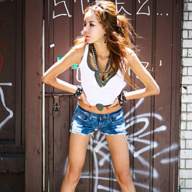 Blue distrressed ultra-low-waisted hole denim shorts female denim shorts sexy ultra-short single-shorts