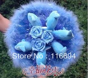 Blue Dolphin Stuffed Plush Doll toy cartoon bouquet Christmas gifts wedding supplies dried flowers fake bouquet ZA635