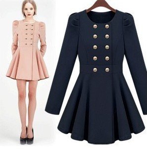 Blue Elegant Skirt style Puff Windbreaker/long sleeve dress 1pcs-Freeshipping