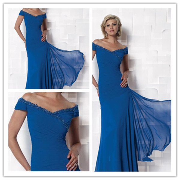Blue Floor Length A line Chiffon Cap Sleeves  Party Prom  Evening Dress 2013