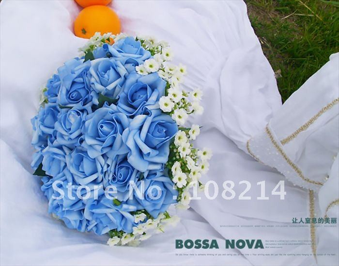Blue heart rose flower ball,Wedding party flowers on sale,bridal bouquet with 24pcs rose 36cm super size