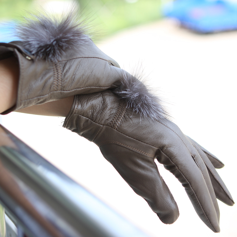 Blue house sheepskin genuine leather gloves female sheepskin winter thermal gloves leather genuine leather gloves