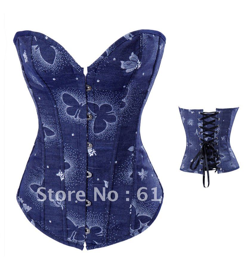 Blue jeans with butterfly print outwear shaper Bustier clubwear S-XXL