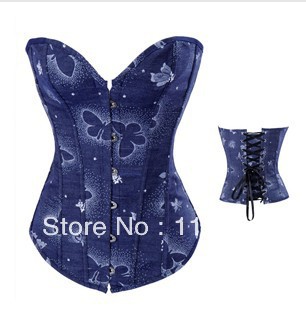 Blue jeans with butterfly print outwear shaper Lace up Corset Bustier clubwear+G-string S-XXL   M0165