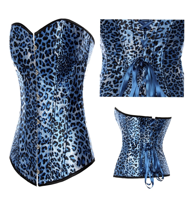 Blue leopard print elegant royal corset strapless vest straitest 8189