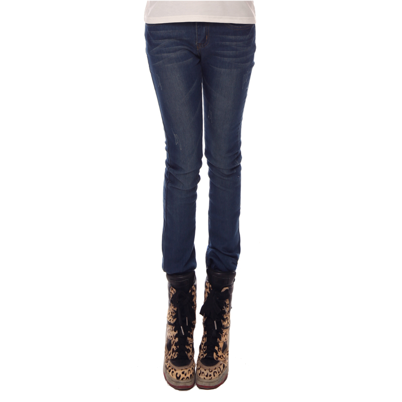 Blue mid waist slim denim jeans pants female pencil jeans trousers