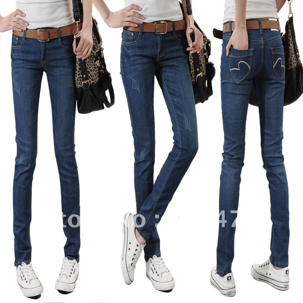 Blue pencil jeans female trousers 2012 spring and summer wearing white 6612