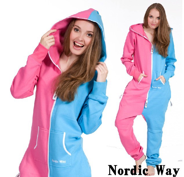 Blue Pink Mens Womens Ladies Unisex Zip Up Onesie All In One Jumpsuit Playsuit