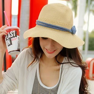 Blue rope summer female straw braid bow large brim sun-shading hat sun hat beach