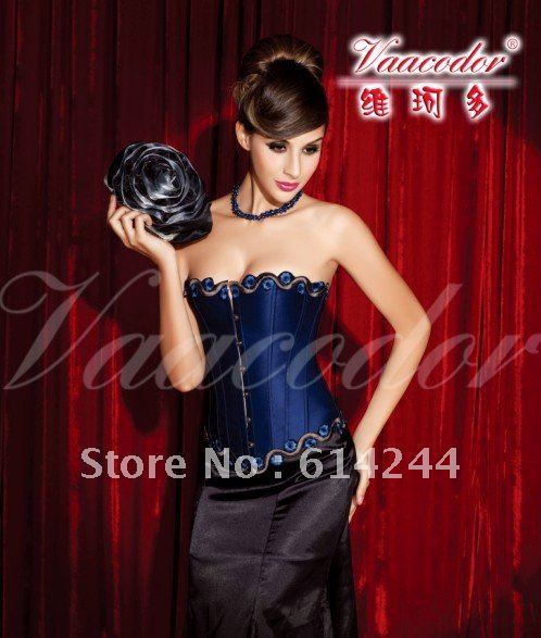 Blue Satin Burlesque GoTH SEXY Corsets Bustier Lingerie TOP G-String S-XL