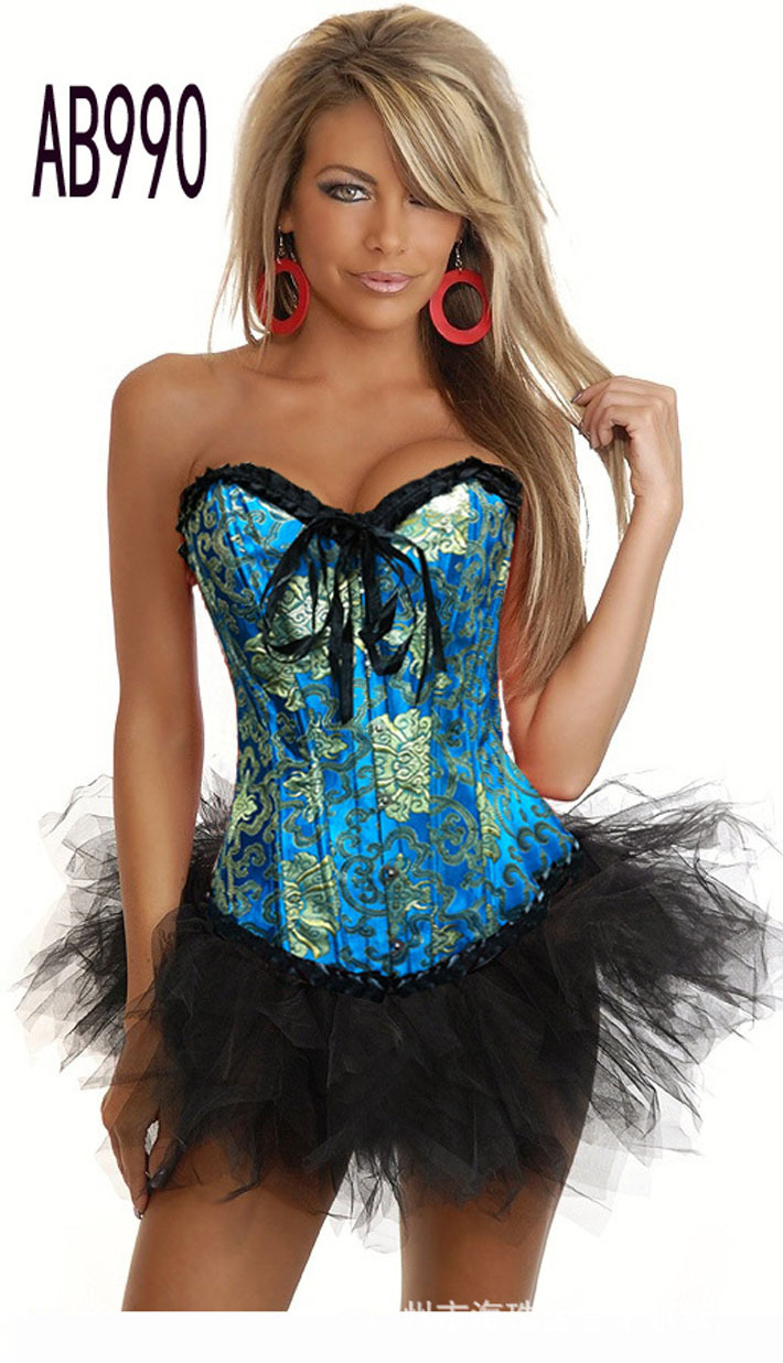 Blue Satin Women Clothing Sexy Lingerie Corset (bustier+G-string ) wholesale and retail 1702