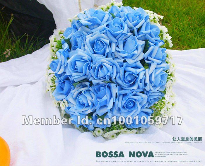 Blue Sea Heart Bridal Bouquets,wedding artificial Bouquet with PE Rose