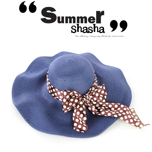 Blue summer big along strawhat sun beach hats sunbonnet