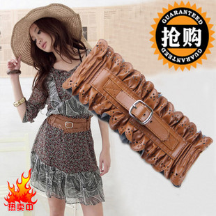 Blue summer laciness pleated faux leather all-match women's wide belt cummerbund