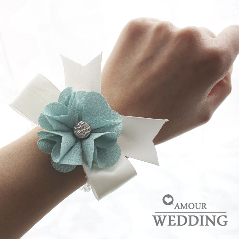 Blue wedding flowers hand flower bridesmaid bride wrist length flower handmade corsage wedding supplies fzh20