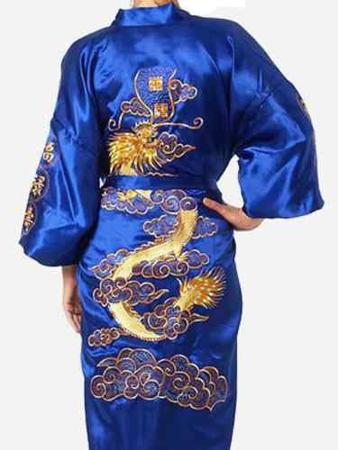 blue wholesale retail Chinese style Women's/Men's robe/gown/kimono sleepwear with dragon M,L,XL,XXL