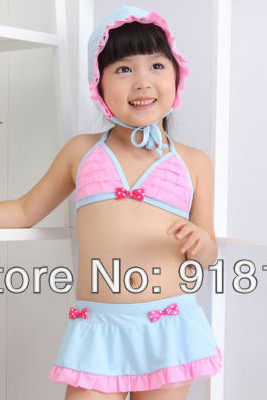 Blue with Pink Color Children's Cute Bikini Lovely Kid's Mini-Bikini Suitable for 3-6 years old Girls (2903)
