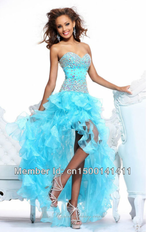 Blues Organza Long ASYM Pageant Formal Gowns Evening Party Cocktail Prom Dresses