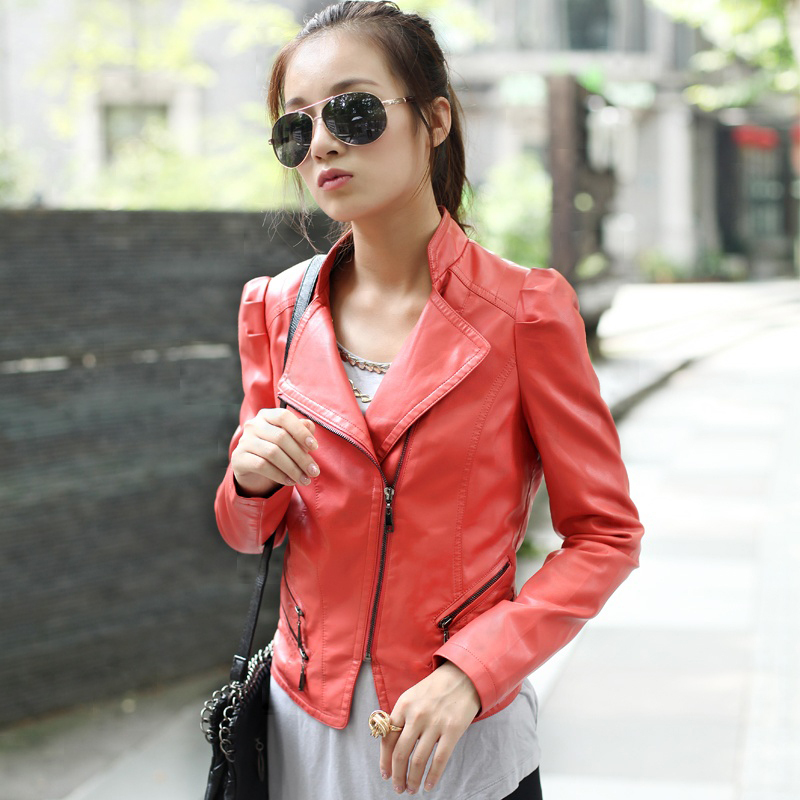 Blvz2012 autumn outerwear leather clothing female short design slim puff sleeve women's PU clothing motorcycle leather jacket