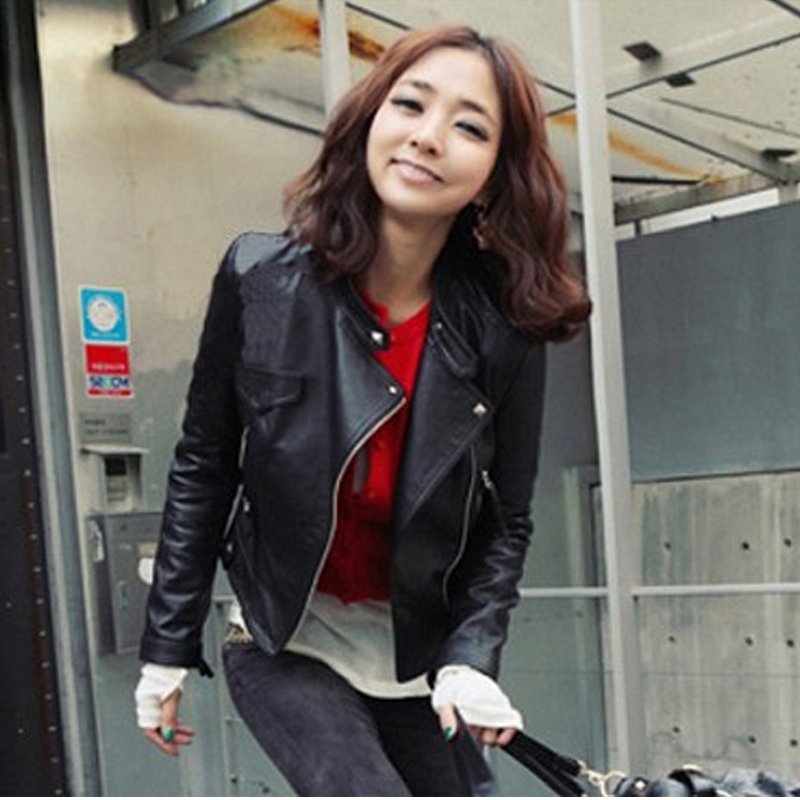 Blvz2012 short design female leather clothing slim rivet motorcycle jacket women's leather jacket women outerwear