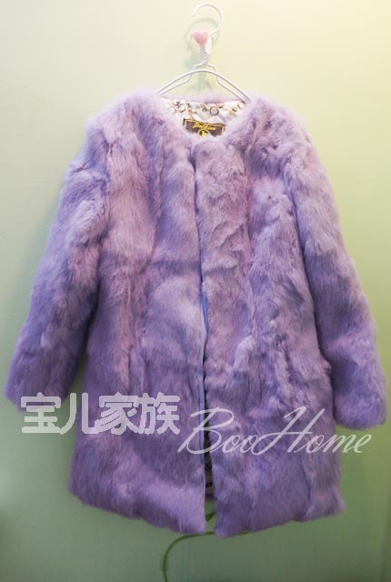 Boa kaki ice cream purple medium-long overcoat lavender rabbit fur coat