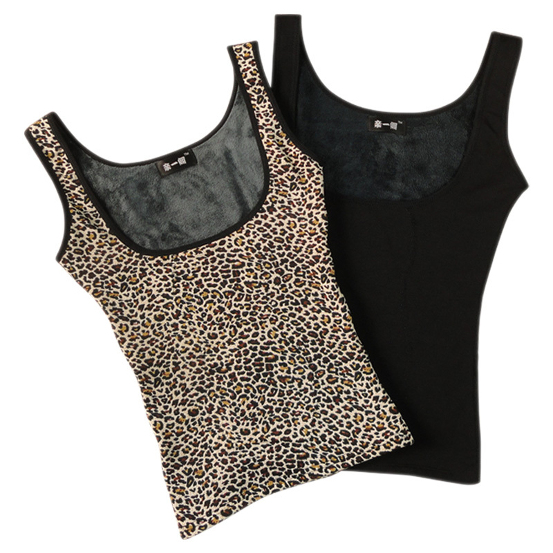 Body shaping abdomen drawing women's leopard print thermal vest female plus velvet thickening thermal top female