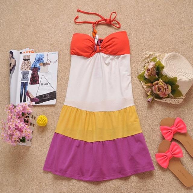 Bohemia beaded halter-neck colorant match one-piece dress (WC001)