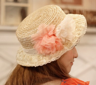 Bohemia hat lace flower flat strawhat beach cap sunbonnet sun hat