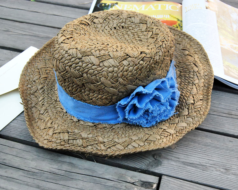 Bohemia sunbonnet denim flower beach cap folded strawhat formal dress hat