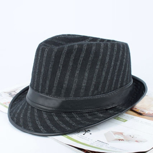 Bold stripe fedoras PU top cap with jazz hat elegant jazz hat fre shipping