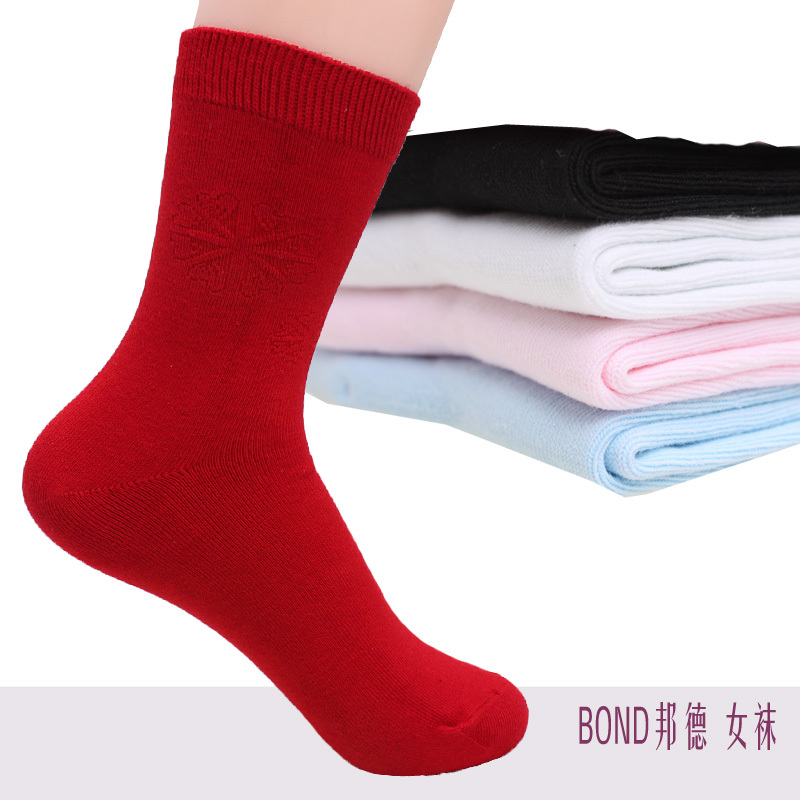 Bond female socks autumn and winter 100% cotton thermal women's solid color spring and autumn thick 100% cotton socks