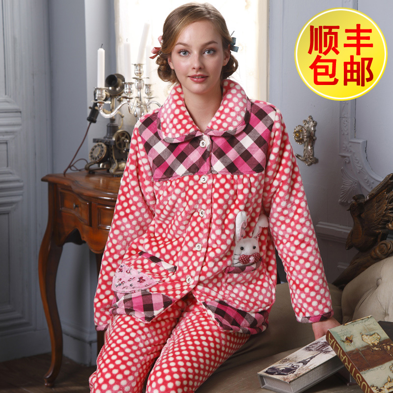 Bondarenko autumn and winter women's sleepwear coral fleece set sweet cartoon lounge 8394