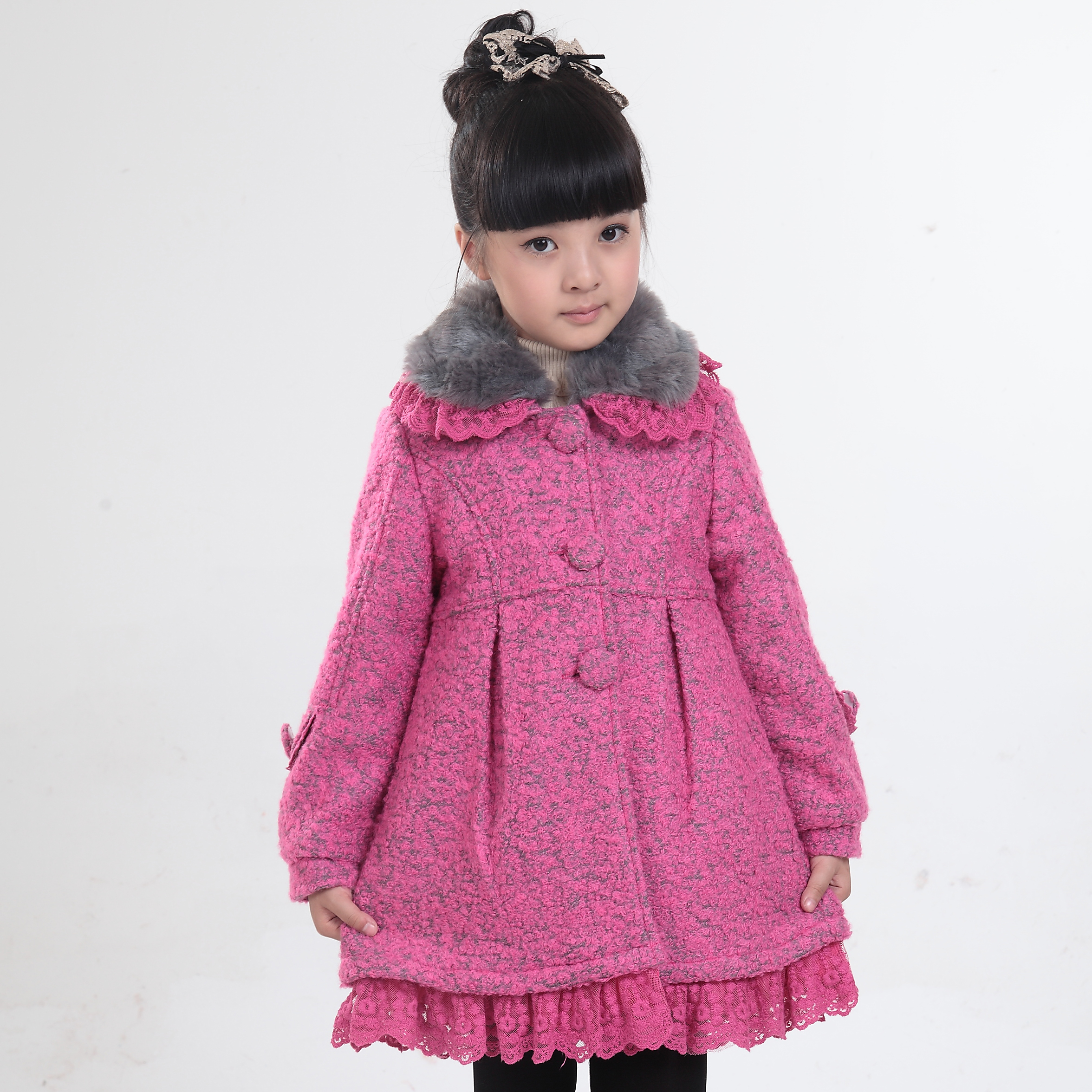Bondarenko children's baby clothing child clothes female child thickening trench medium-long winter outerwear child
